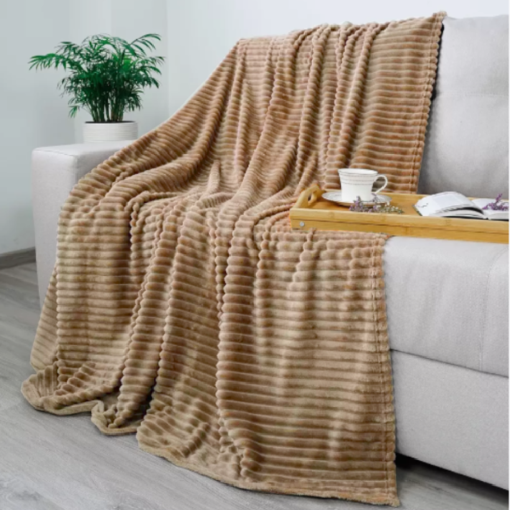 BOHORIA Pure Coperta Termica In Cotone 150x200 Cm - Per Divano, Letto, Poltrona - Colore Toffee, Certificata Oeko-Tex - 4