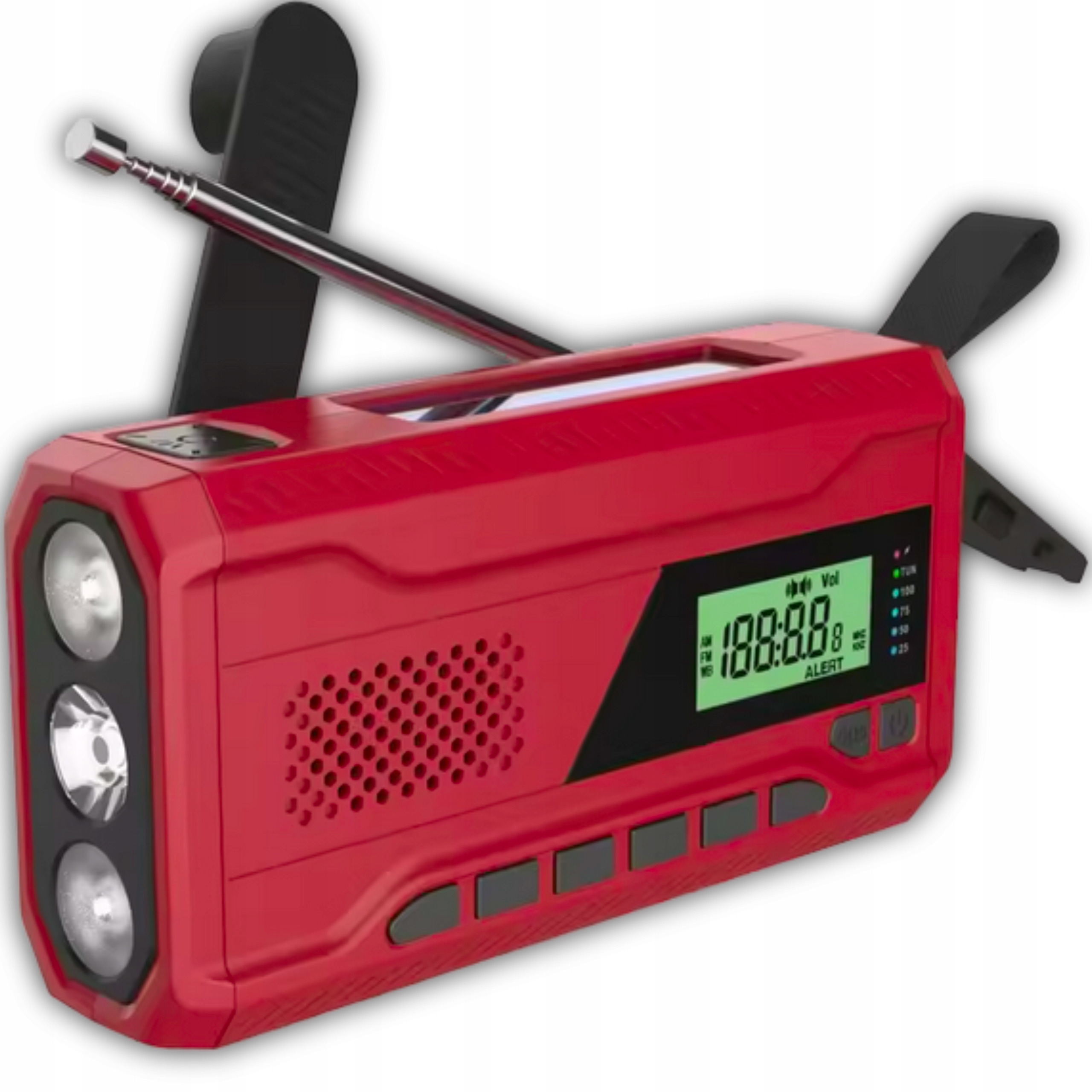 Radio Meteo Portatile Con Ricarica Solare E USB, Torcia LED, Allarme SOS, Per Campeggio E Emergenze, AM/FM/SW