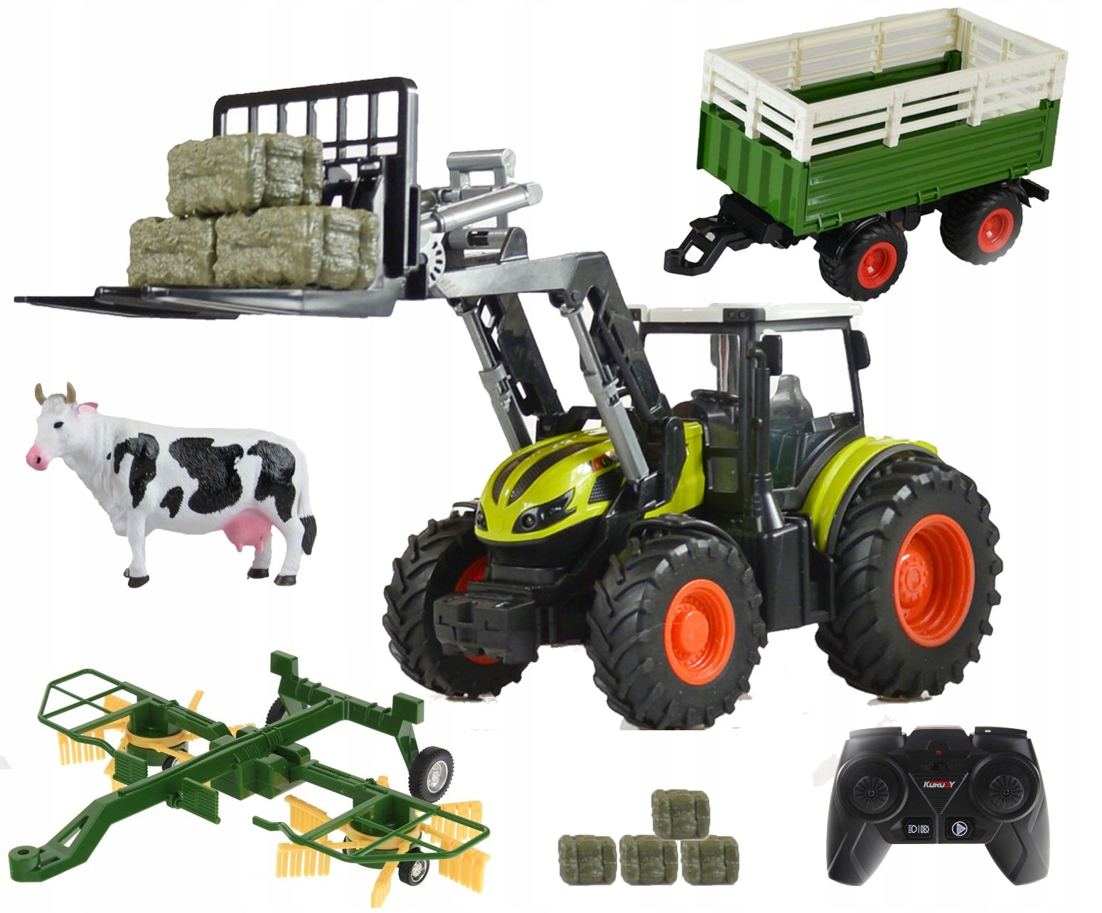 Tracteur Agricole Télécommandé 1:24 Avec Double Batterie - Jouet Enfant Vert