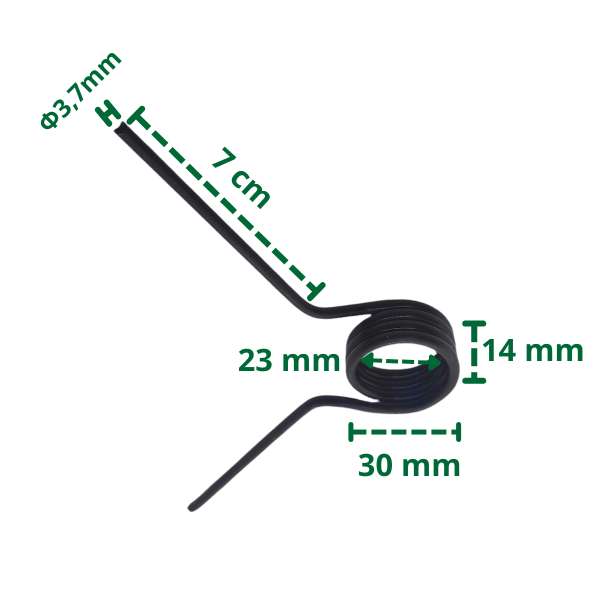 30-mm-Reifenmontiermaschinen-Geschwindigkeitsschalterfeder – Abmessungen: Außendurchmesser 30 mm, Innendurchmesser 23 mm, Höhe 14 mm, Armlänge 7 cm, Drahtdurchmesser 3,7 mm