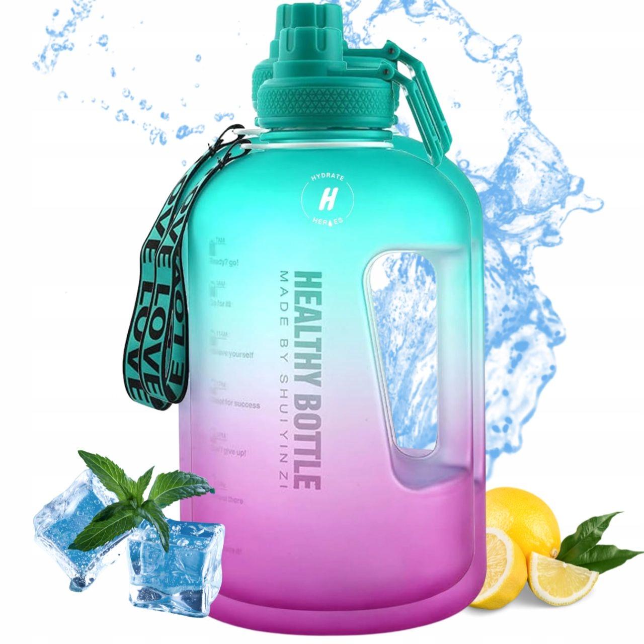 Gourde De Sport 1000ml Avec Marqueur De Temps - Dégradé, Motivante, Dragonne, Sans BPA