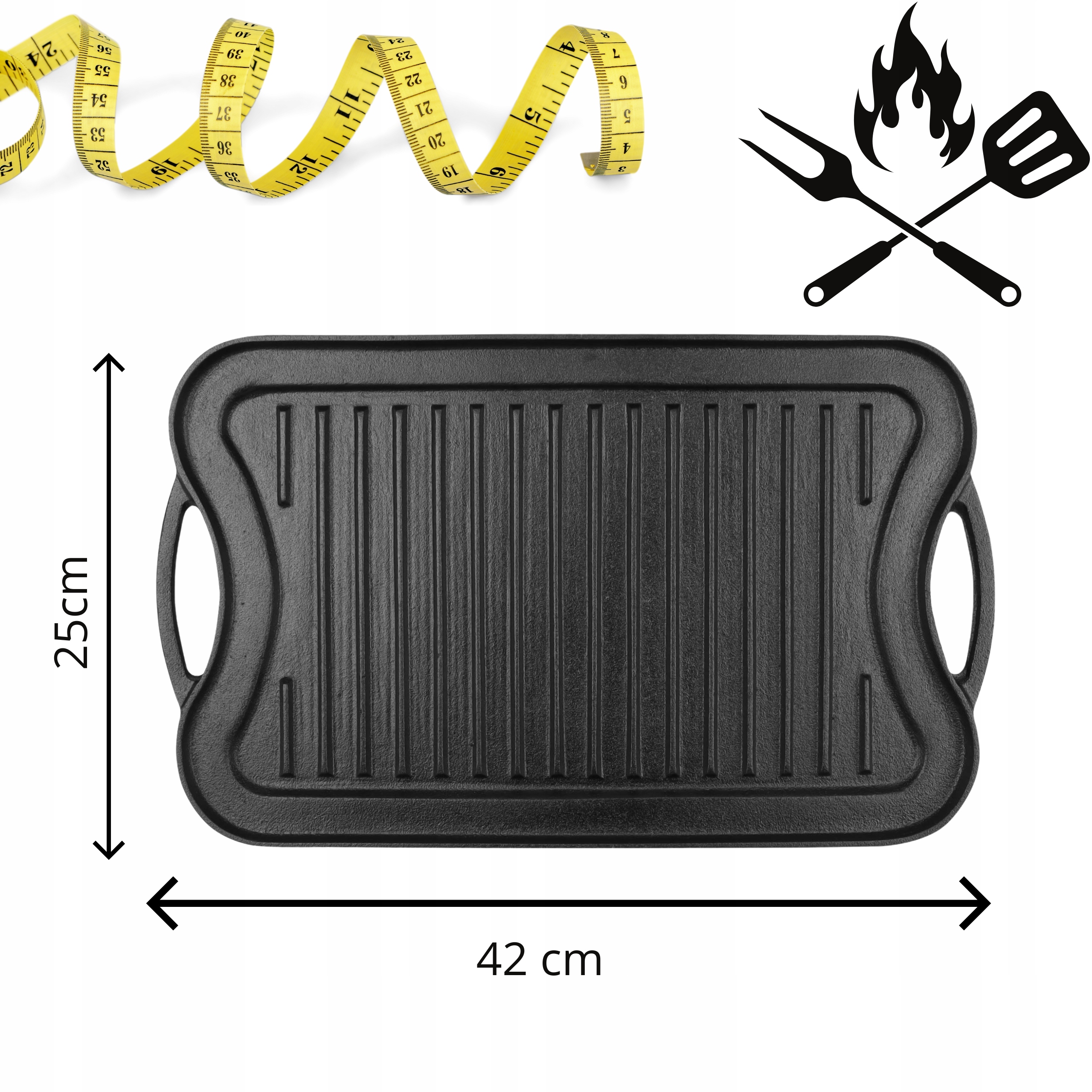 Gusseisen-Grillplatte 42,5x24,1 Cm – Für Herd, Grill & Camping, Beidseitig Nutzbar