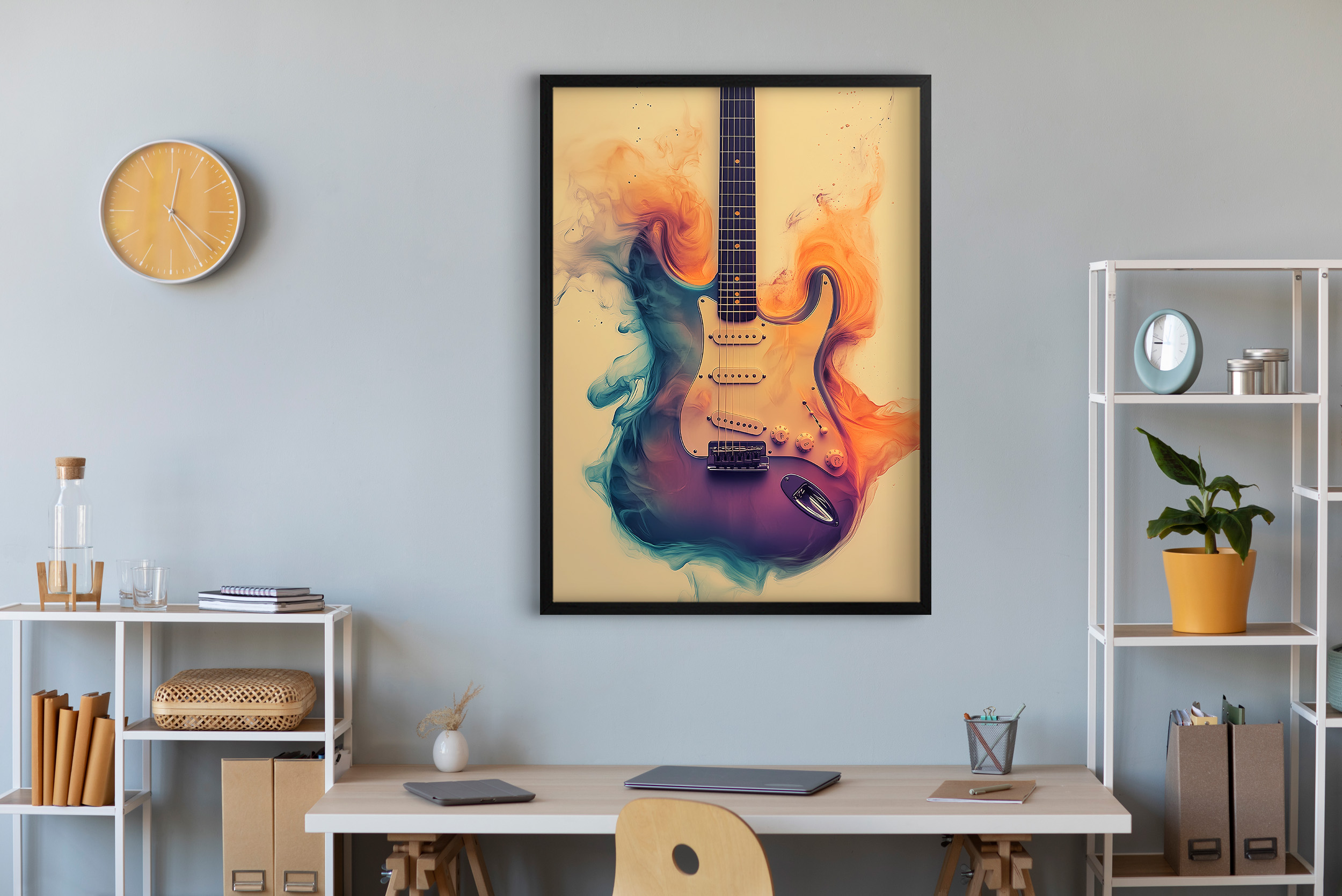 Tableau Toile Guitar Fire 1 – 50x70 Cm, Impression Moderne Chitare Fender, Déco Murale