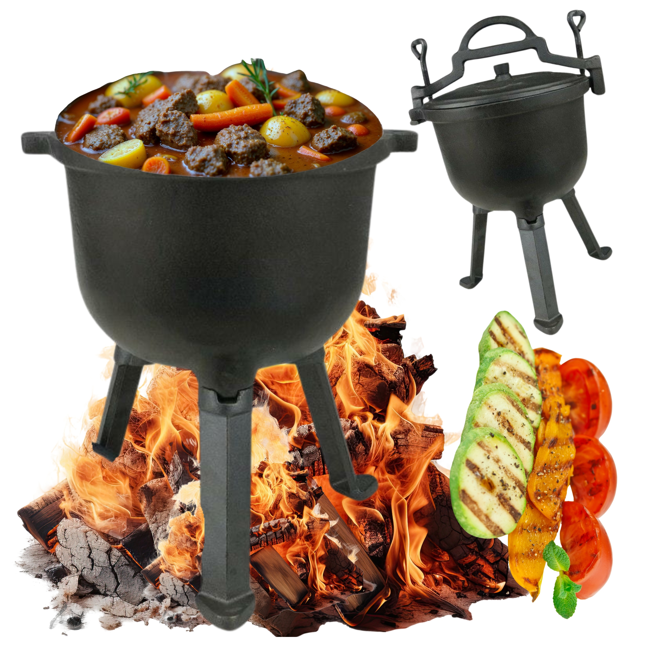 Chaudron En Fonte 10 Litres Avec Trépied - Pour Feu De Camp, Barbecue, Camping, Cuisine Extérieure Traditionnelle - 3