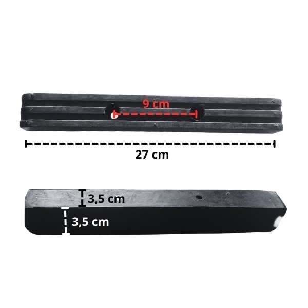 Protection en caoutchouc pour les pieds d'un pont élévateur à deux colonnes - vue avec points de mesure marqués A/B/C/D