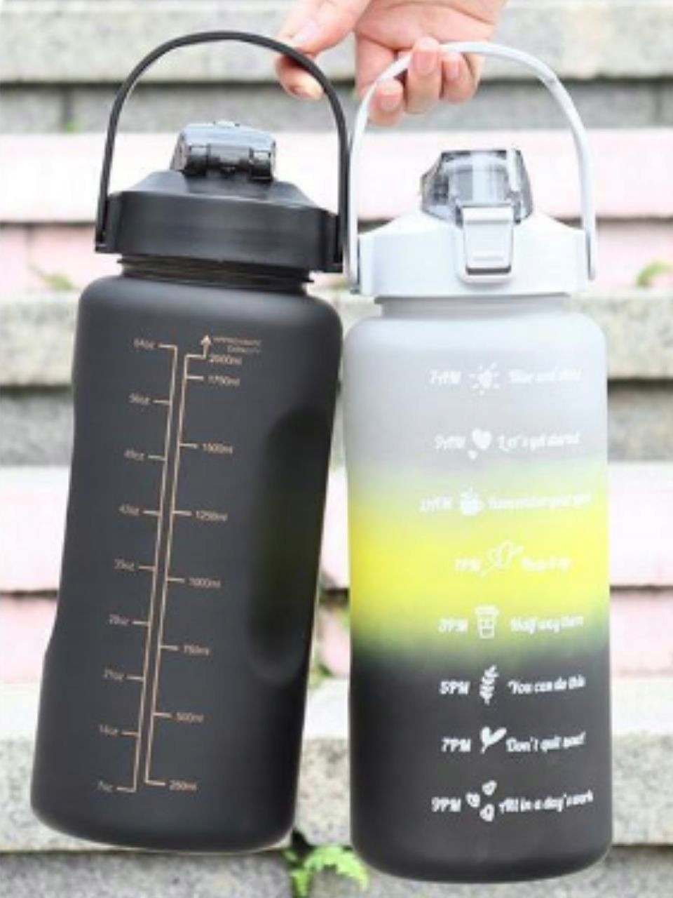 Gourde Sport 2 Litre Bouteille D'Eau De Motivation Avec Paille Marqueur De Temps Poignée Et