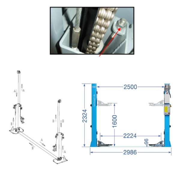 Fune in acciaio per sollevatore Twin Busch TW242G(E) - dimensioni