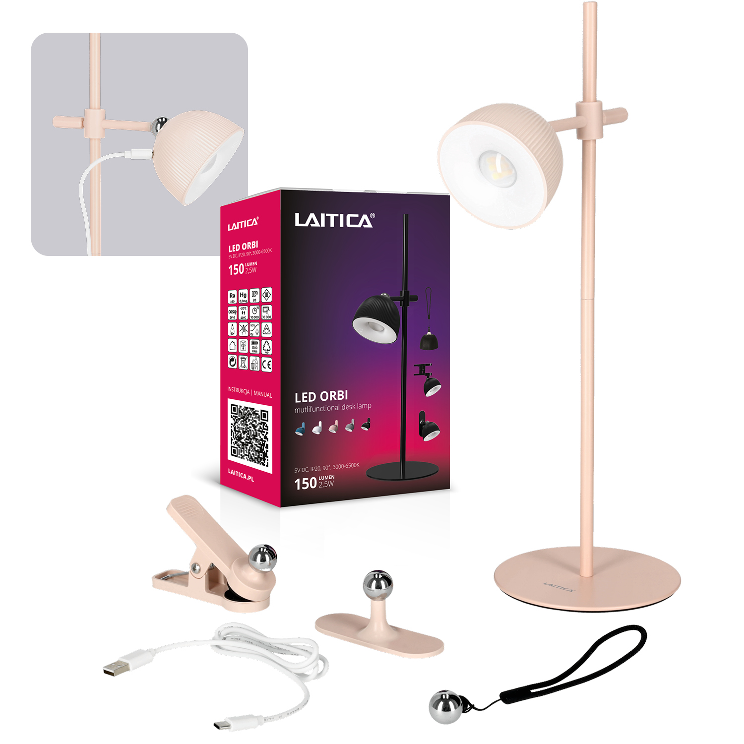 Lampada rosa Orbi - vista laterale