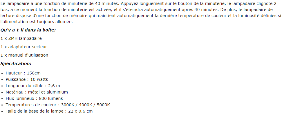 Lampadaire ZMH