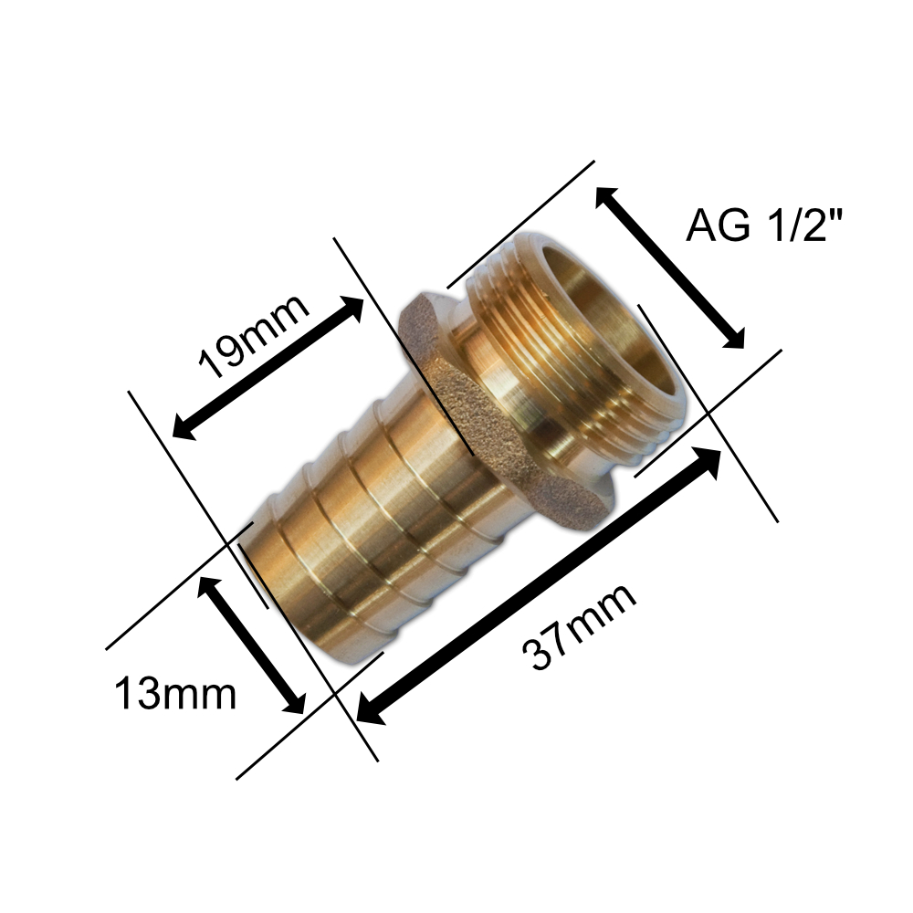 Nypel na wąż 13mm GZ 1-2 na klucz mosi