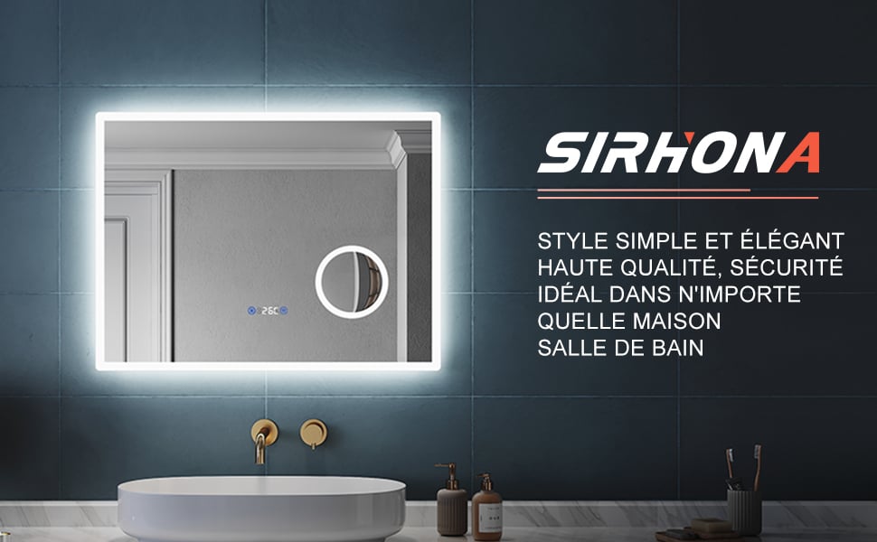 Miroir de Salle de Bain LED SIRHONA 70x50cm avec Loupe 3x et Prise