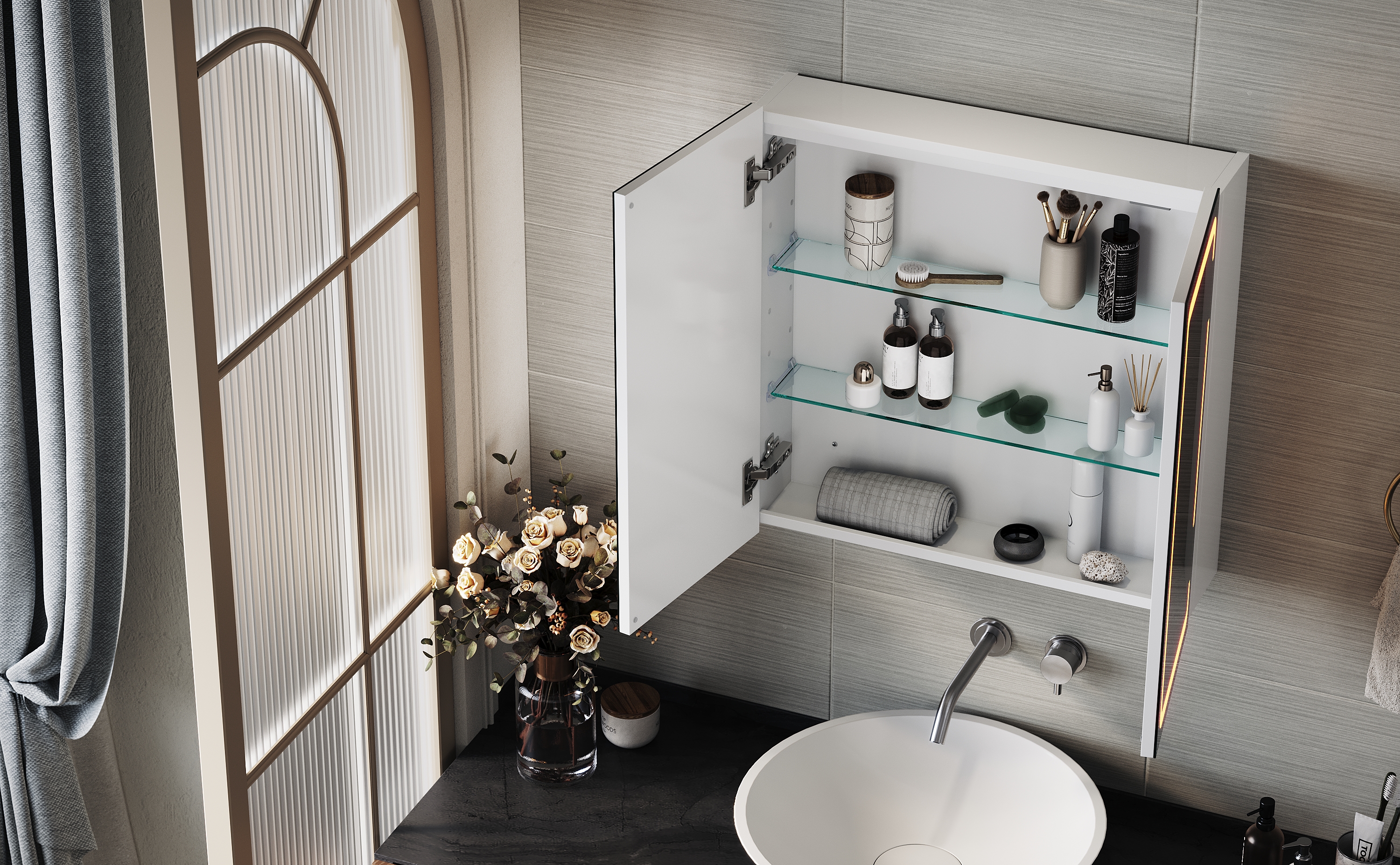 SIRHONA Armoire de rangement à miroir LED pour salle de bain avec prise