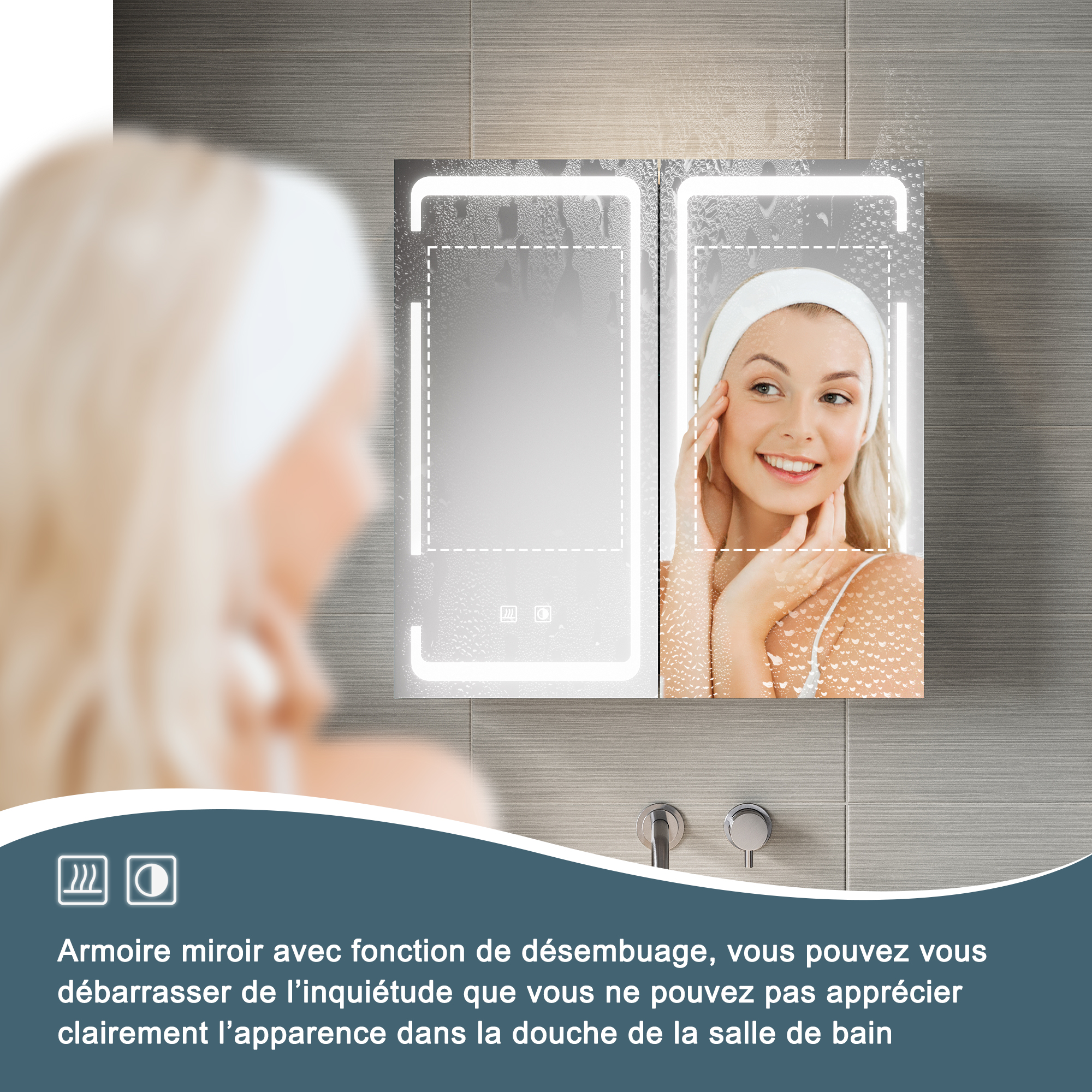 SIRHONA Armoire de rangement à miroir LED pour salle de bain avec prise