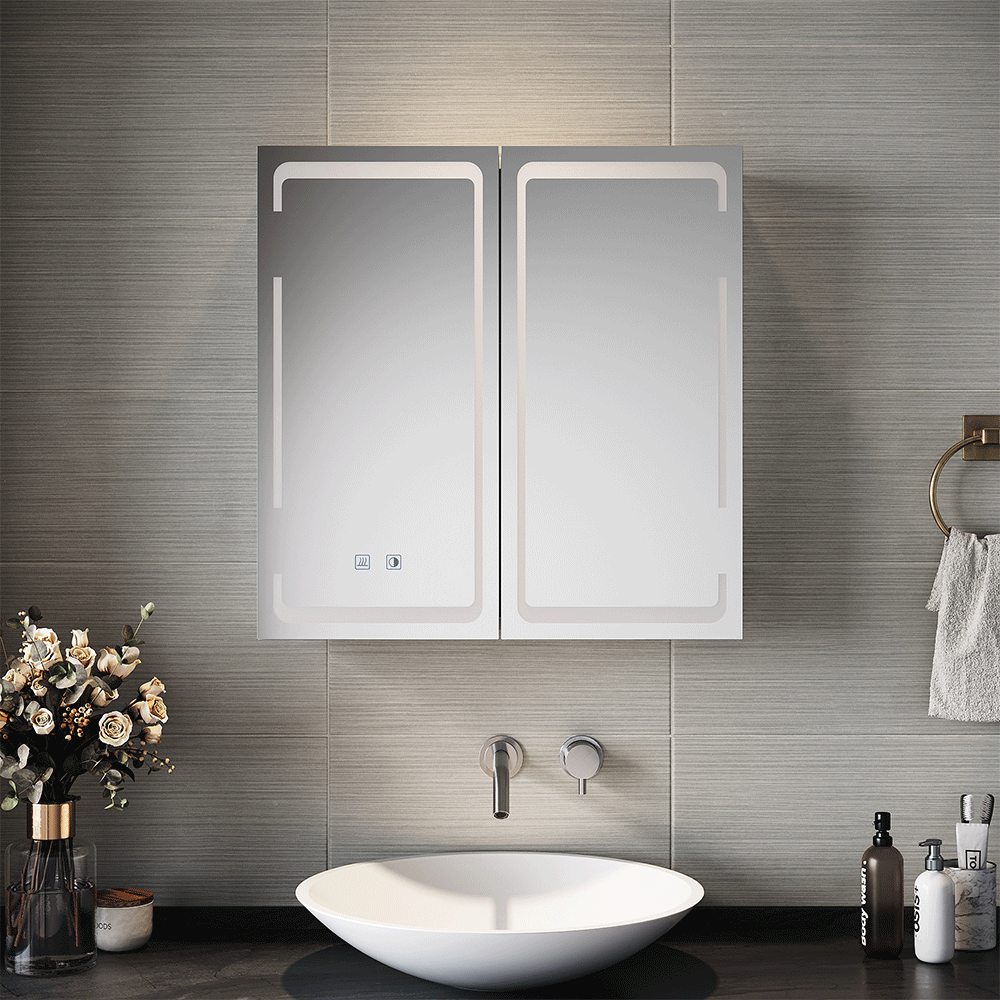 SIRHONA Armadio a specchio in alluminio LED con illuminazione 50 cm con