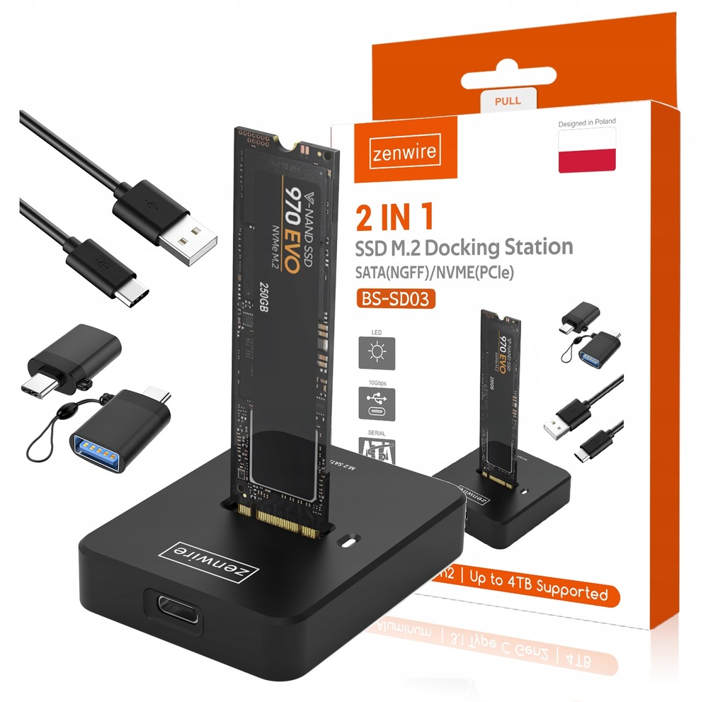 M2 NVMe PCIe/SATA NGFF SSD Adapter Disk Bay M.2 USB-C 10 GB/s Enclosure Zenwire - Photo No. 1