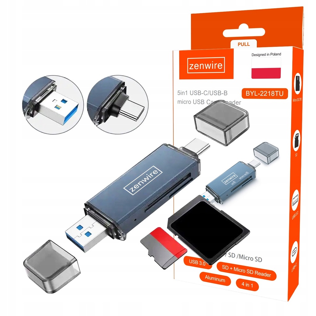 Lettore di schede di memoria SD USB 3.0 Adattatore USB-C 4 in 1 SD + MICRO SD TF 5 Gb/s fino a 2 TB - Foto n. 1