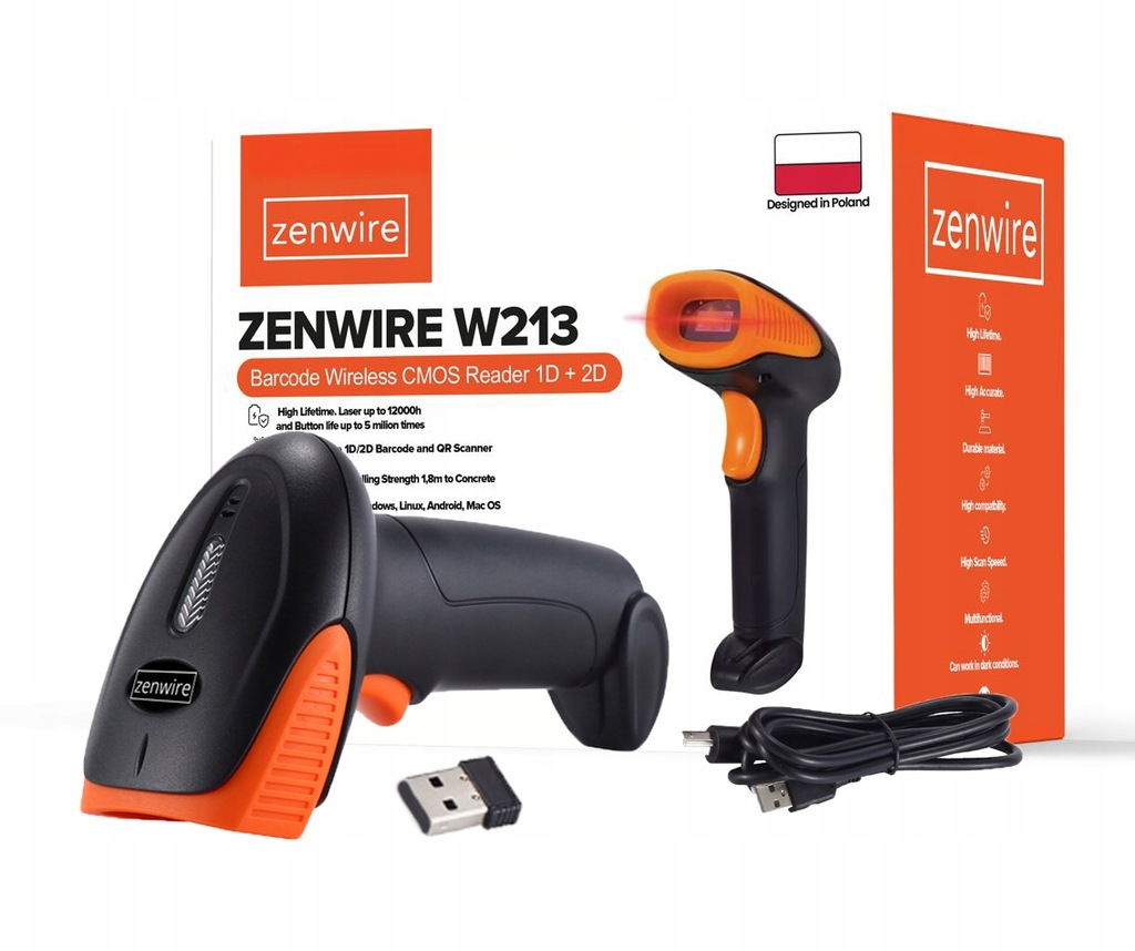 Lecteur de codes-barres et QR codes sans fil 1D/2D WiFi USB Zenwire W213 - photo 1
