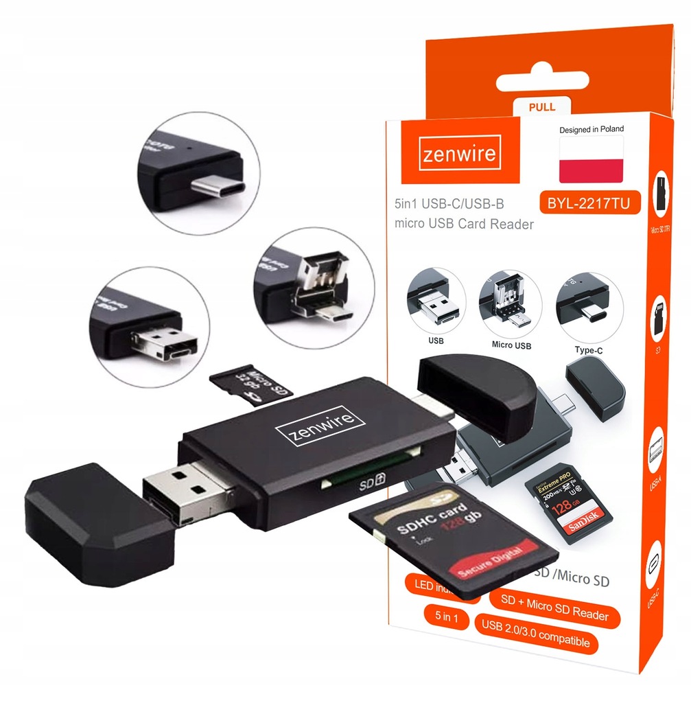 Lecteur de cartes mémoire SD 5 en 1 Clé USB Micro USB USB-C Adaptateur OTG MicroSD TF