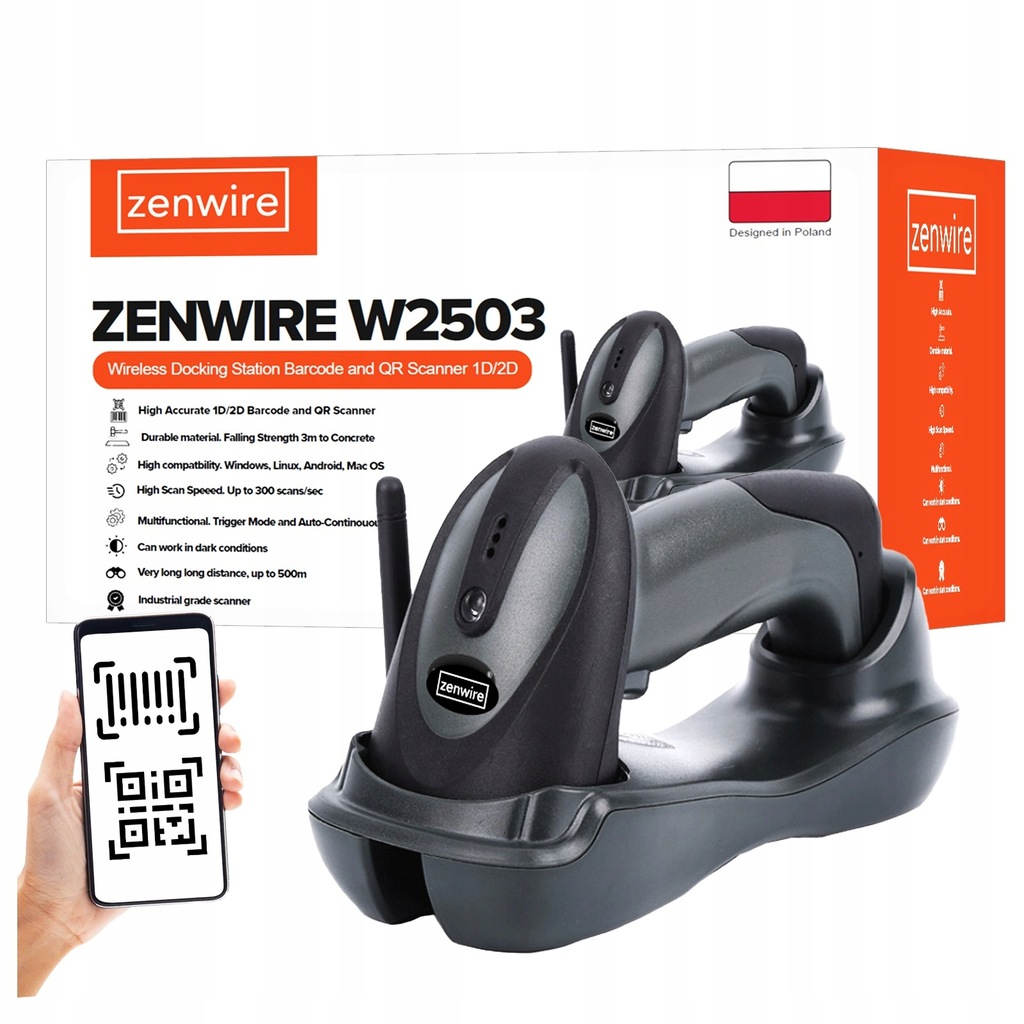 Zenwire W2503 Escáner de código de barras QR 1D 2D INALÁMBRICO con estación de carga USB - foto 1