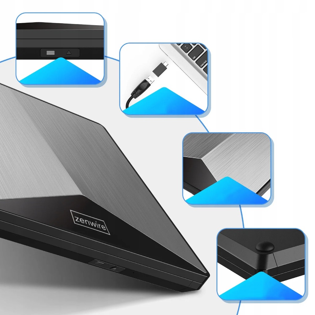 Unidad externa portátil DVD CD RW REPRODUCTOR 2 en 1 USB 3.0 y USB-C 3.1 para computadora portátil y de escritorio GRABADORA DE ALUMINIO - Foto No. 6