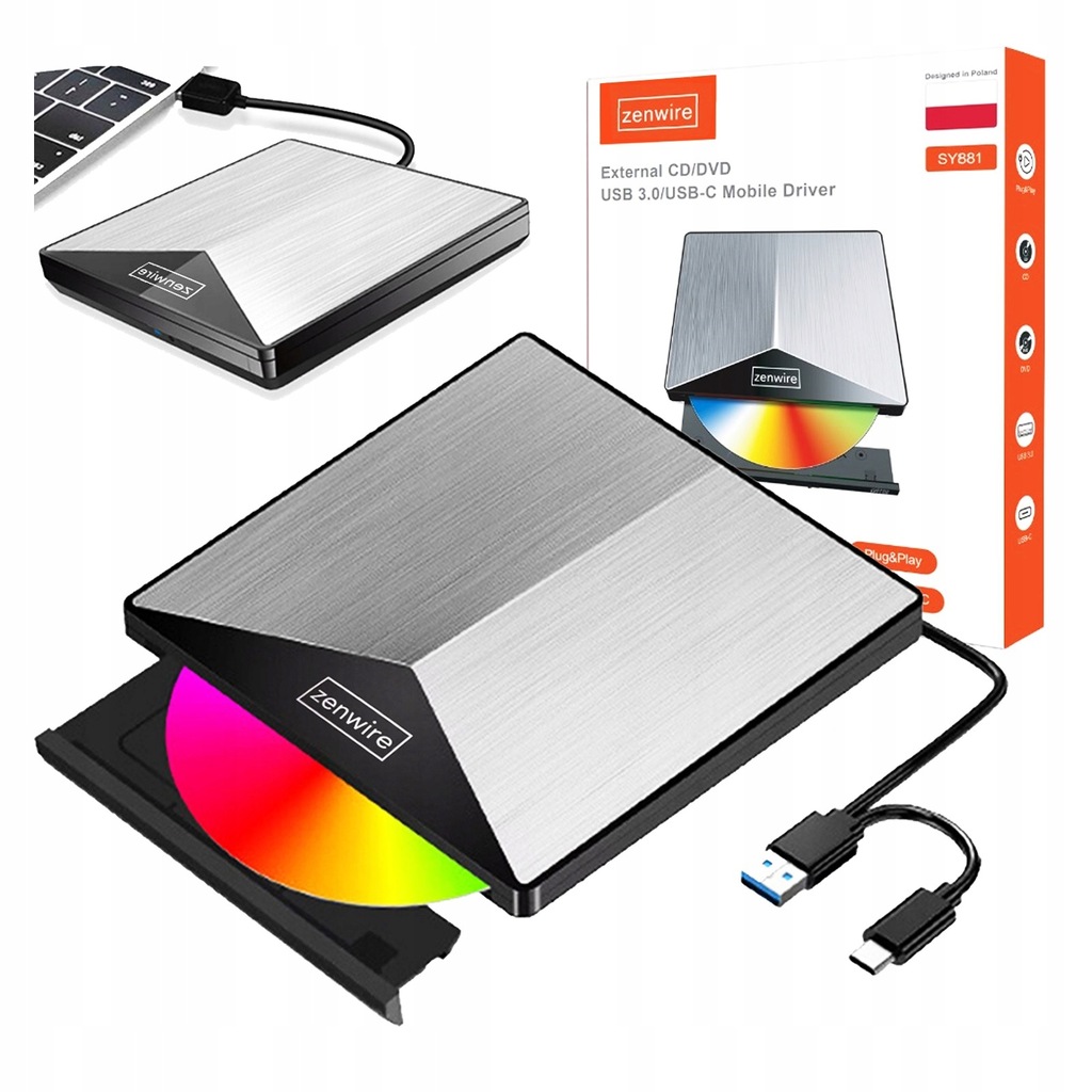 Unidad externa portátil DVD CD RW REPRODUCTOR 2 en 1 USB 3.0 y USB-C 3.1 para portátil y ordenador GRABADORAS DE ALUMINIO - Foto n.º 8