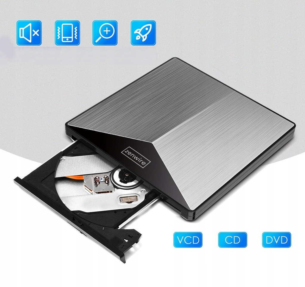 Unidad externa portátil DVD CD RW REPRODUCTOR 2 en 1 USB 3.0 y USB-C 3.1 para portátil y ordenador GRABADORA DE ALUMINIO - Foto n.º 5