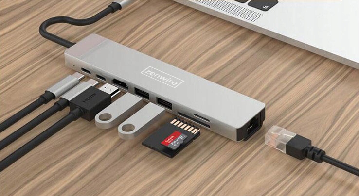 ADAPTER HUB 9 in 1 USB-C HDMI RJ45 Fast Ethernet SD per Macbook Air Pro M1 M2 M3 Zenwire - Foto n. 2