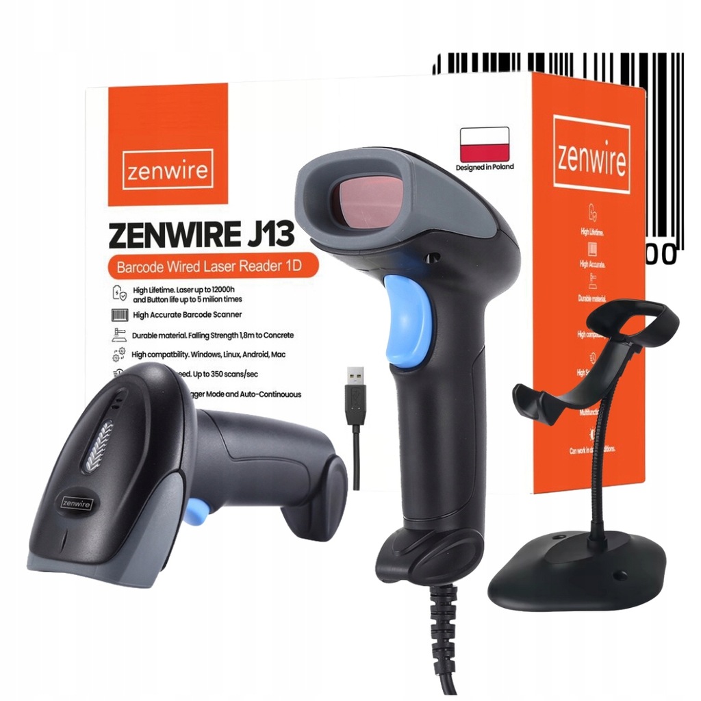 Barcode Scanner Reader Desktop Laser EAN USB Wired 1D J13 - photo 1