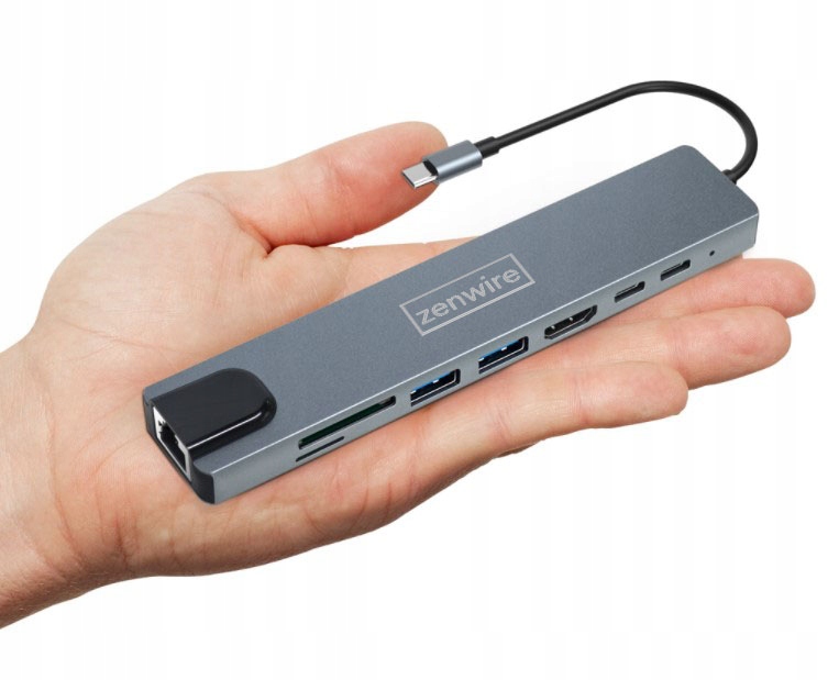 ADAPTER HUB 9in1 USB-C HDMI RJ45 Fast Ethernet SD per Macbook Air Pro M1 M2 M3 Zenwire - Foto n. 8