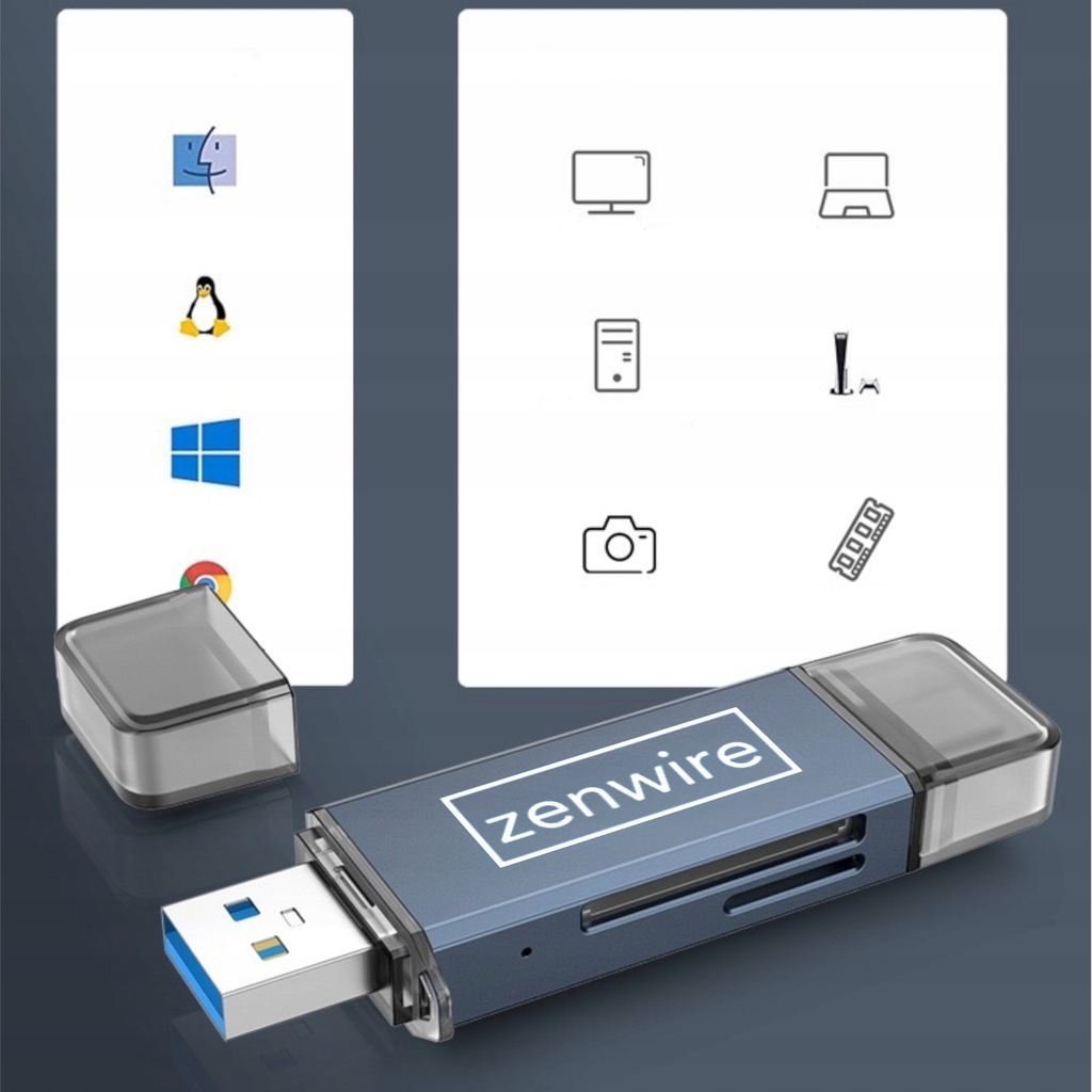 Lettore di schede di memoria SD USB 3.0 USB-C Adattatore 4 in 1 SD + MICRO SD TF 5 Gb/s fino a 2 TB - Foto n. 3