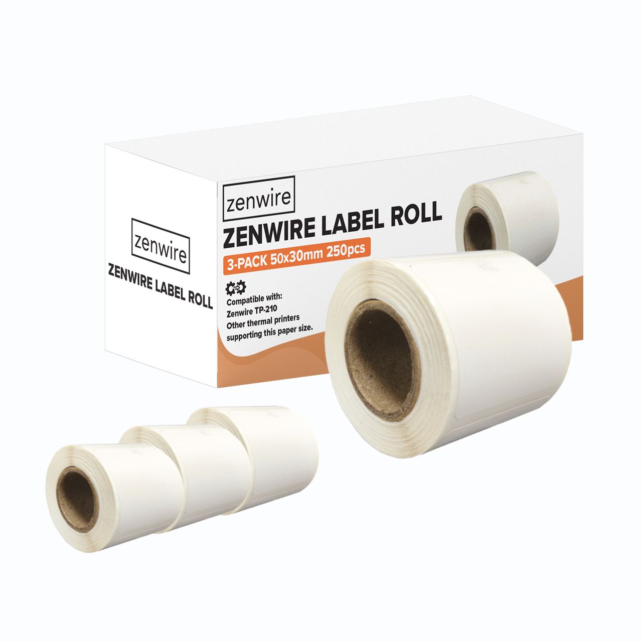Etichette termiche autoadesive, confezione da 3 rotoli 50x30 mm per la mini stampante Zenwire TP-210