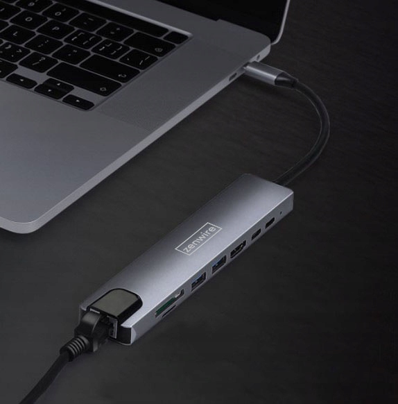 ADATTATORE HUB 9 in 1 USB-C HDMI RJ45 Fast Ethernet SD per Macbook Air Pro M1 M2 M3 Zenwire - Foto n. 4