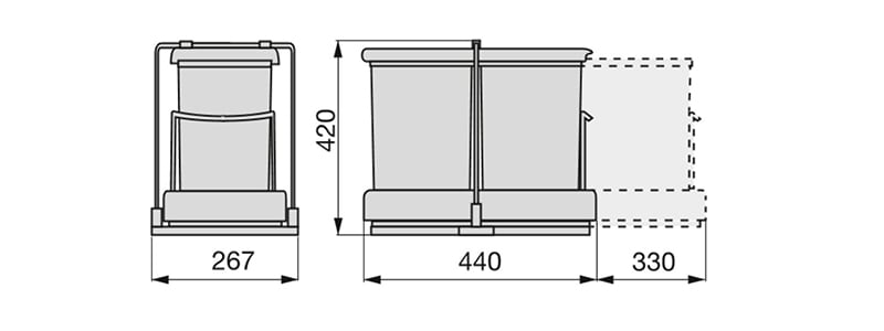 Emuca - Poubelle de recyclage, fixation inférieure, extraction et couvercle automatique, 2 conteneurs de 14 litres