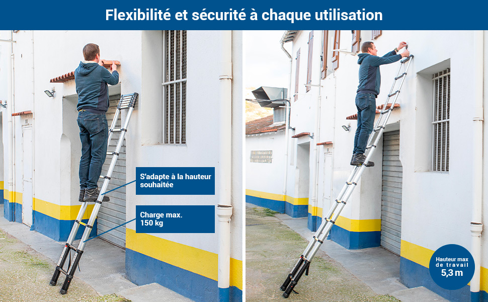 Echelle telescopique 4,4m TELESCOO15, Aluminium, Pliable, Extensible ...