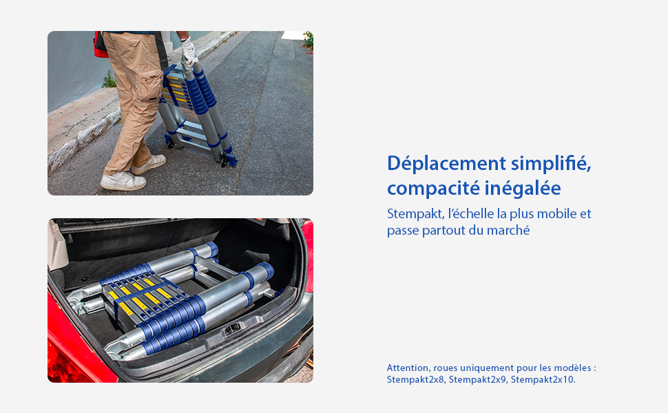 Échelle télescopique articulée aluminium 6,2m (3,1 + 3,1) Stempakt Hostrom, légère, compacte et pliable, hauteur de travail max 7,1m, charge max 150 kg, garantie 5 ans
