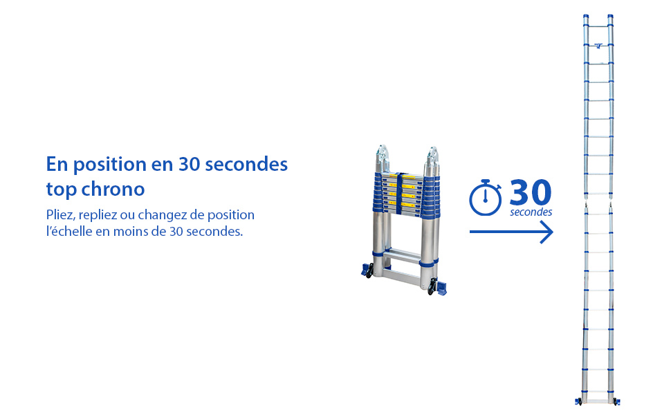 Échelle télescopique articulée aluminium 6,2m (3,1 + 3,1) Stempakt Hostrom, légère, compacte et pliable, hauteur de travail max 7,1m, charge max 150 kg, garantie 5 ans