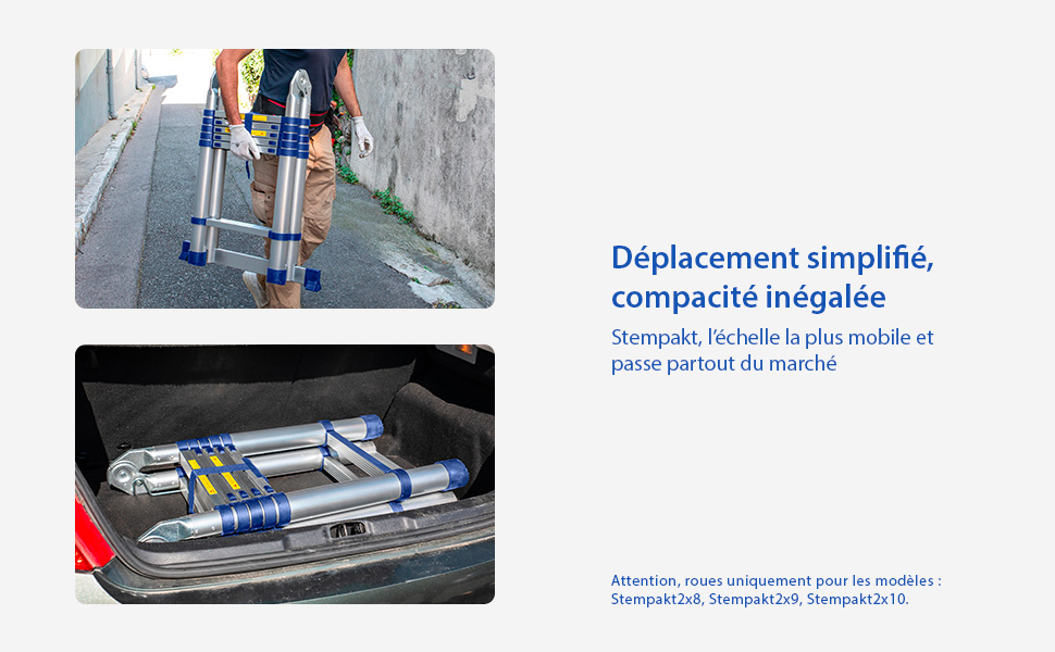 Échelle télescopique articulée aluminium 3,8 m (1,9 + 1,6) Stempakt Hostrom, légère, compacte et pliable, hauteur de travail max 4,7m, charge max 150 kg, garantie 5 ans