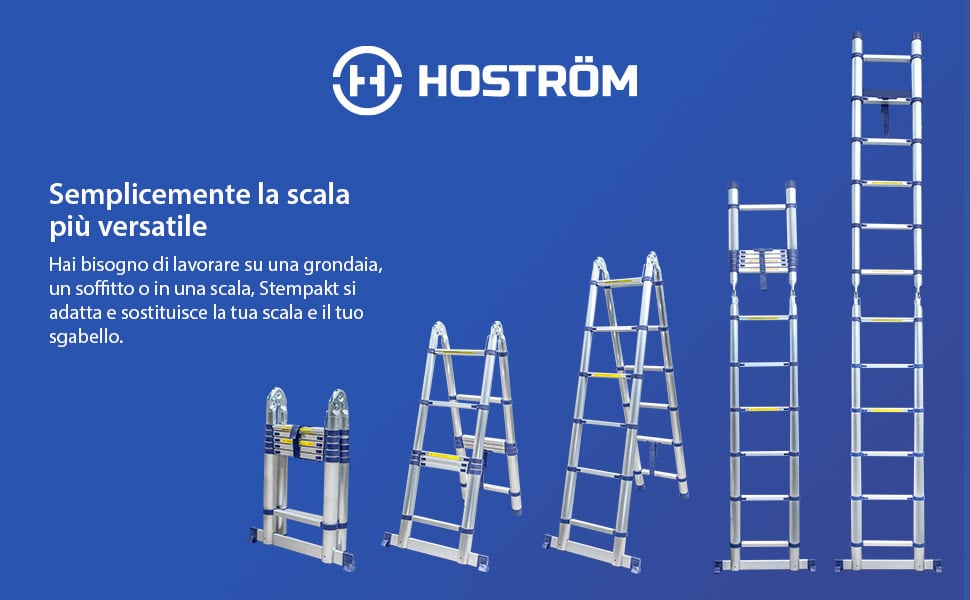 Scala telescopica articolata in alluminio 3,2 m (1,6 + 1,6) Stempakt  Hostrom, leggera