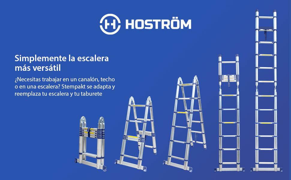 Escalera telescópica articulada de aluminio 3,8 m (1,9 + 1,9) Stempakt Hostrom