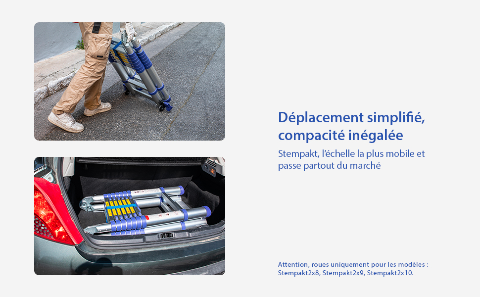 Échelle télescopique articulée aluminium Stempakt Hostrom, légère, compacte et pliable, hauteur de travail max 5,9m, charge max 150 kg, garantie 5 ans