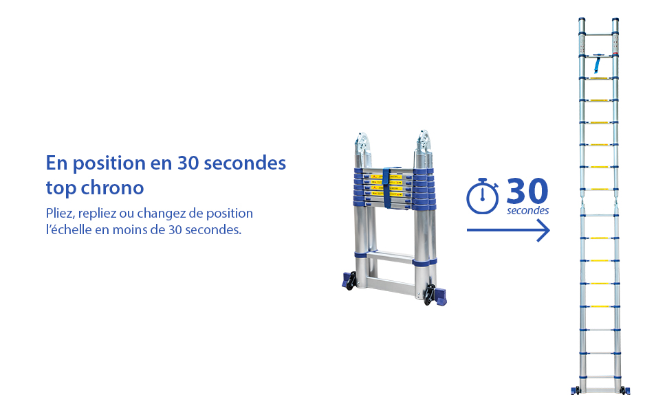 Échelle télescopique articulée aluminium Stempakt Hostrom, légère, compacte et pliable, hauteur de travail max 5,9m, charge max 150 kg, garantie 5 ans