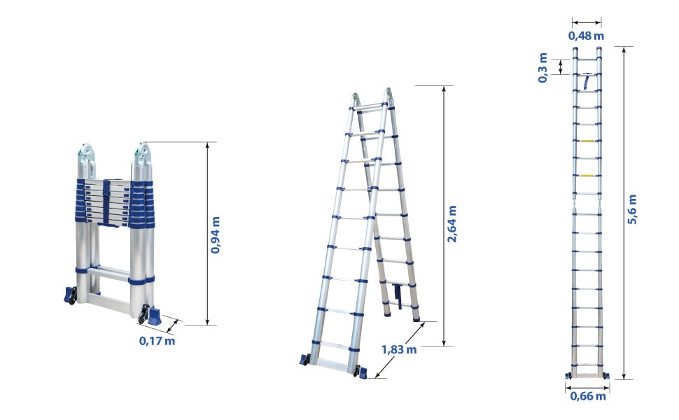 Escalera telescópica articulada de aluminio 5,6m (2,8 + 2,8) Stempakt Hostrom