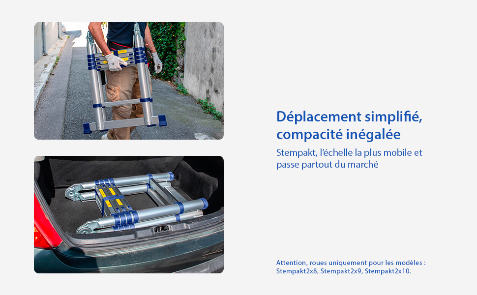 Échelle télescopique articulée aluminium 3,2 m (1,6 + 1,6) Stempakt Hostrom, légère, compacte et pliable, hauteur de travail max 4,1m, charge max 150 kg, garantie 5 ans
