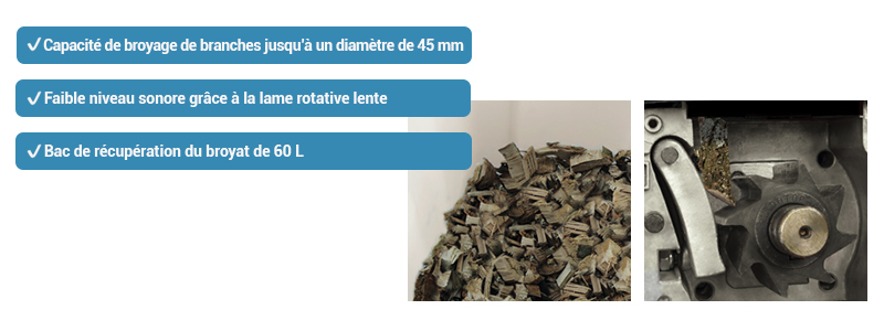 Broyeur de végétaux Scheppach GS60 silencieux 2800W 230V diamètre max 45mm