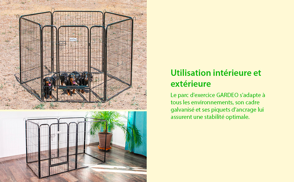Parc Enclos pour chien chiot et lapin GARDEO80x100x6, 6 panneaux 80X100cm,  1,28M2, modulable, intérieur et