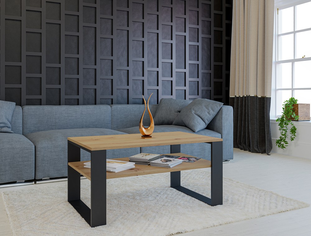 Raumhirsch Table basse 90x50x58 cm Avec rangement chêne Artisan / noir – vue complémentaire