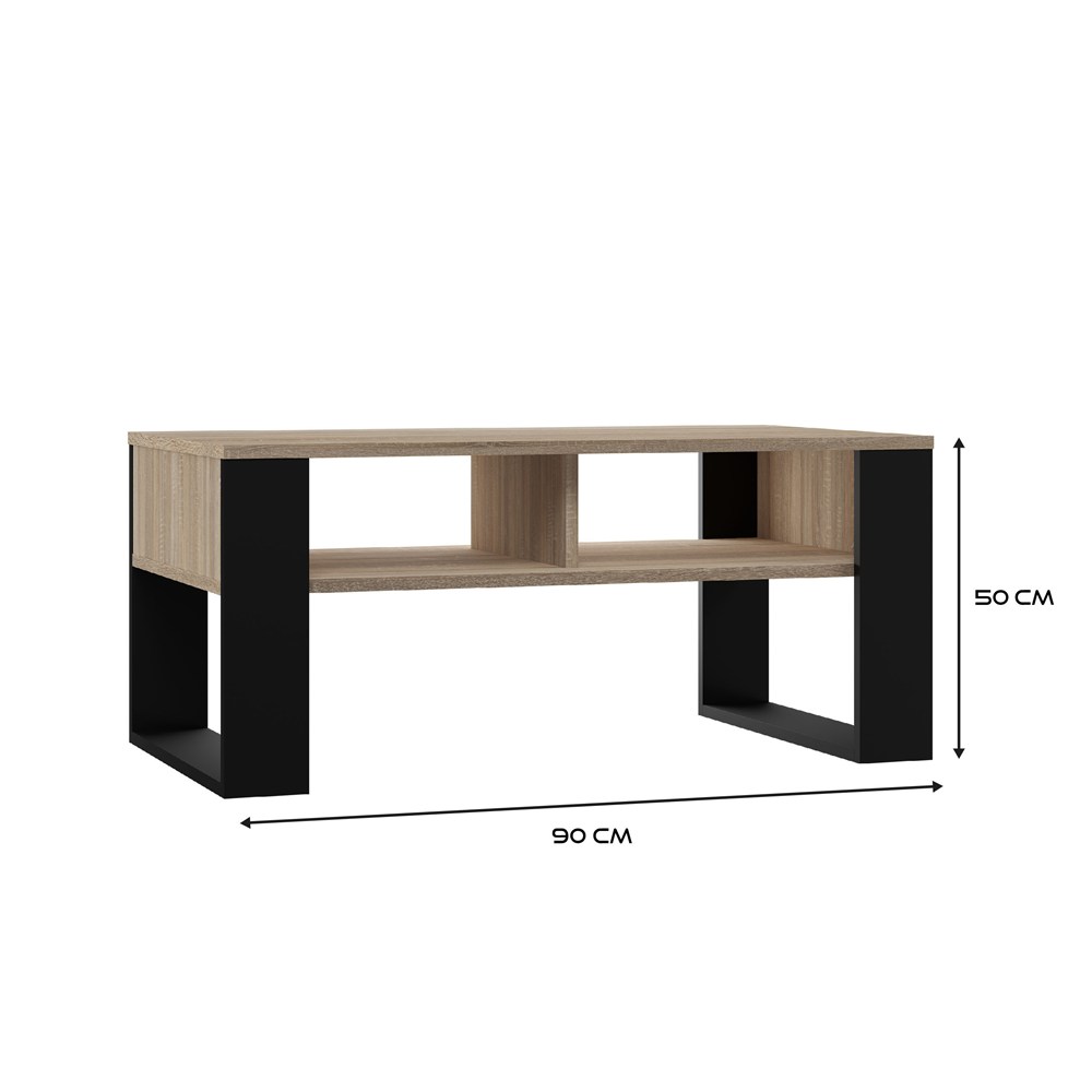 Raumhirsch Table basse 90x50x58 cm Avec rangement chêne Sonoma / noir – dimensions
