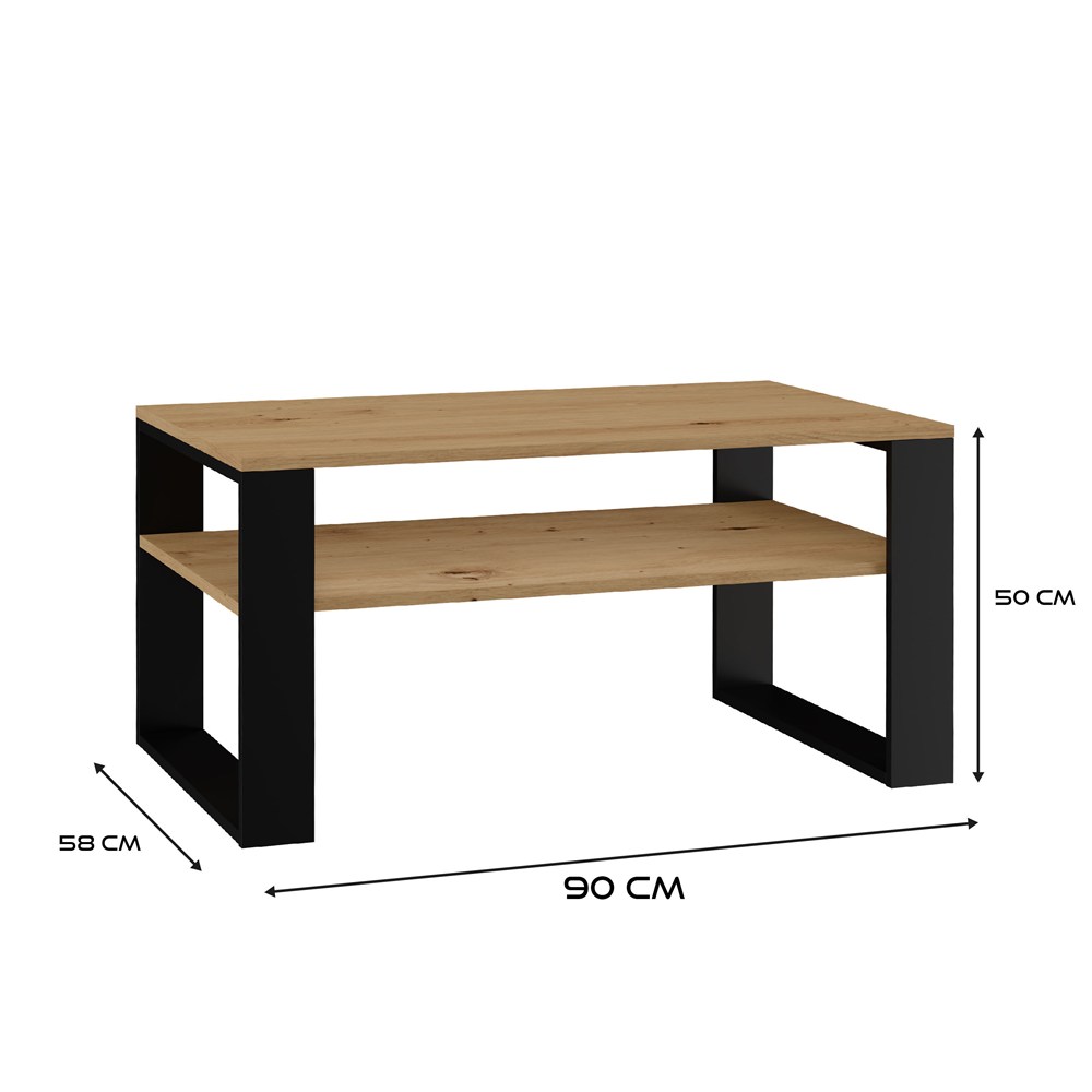 Raumhirsch Table basse 90x50x58 cm Avec rangement chêne Artisan / noir – dimensions