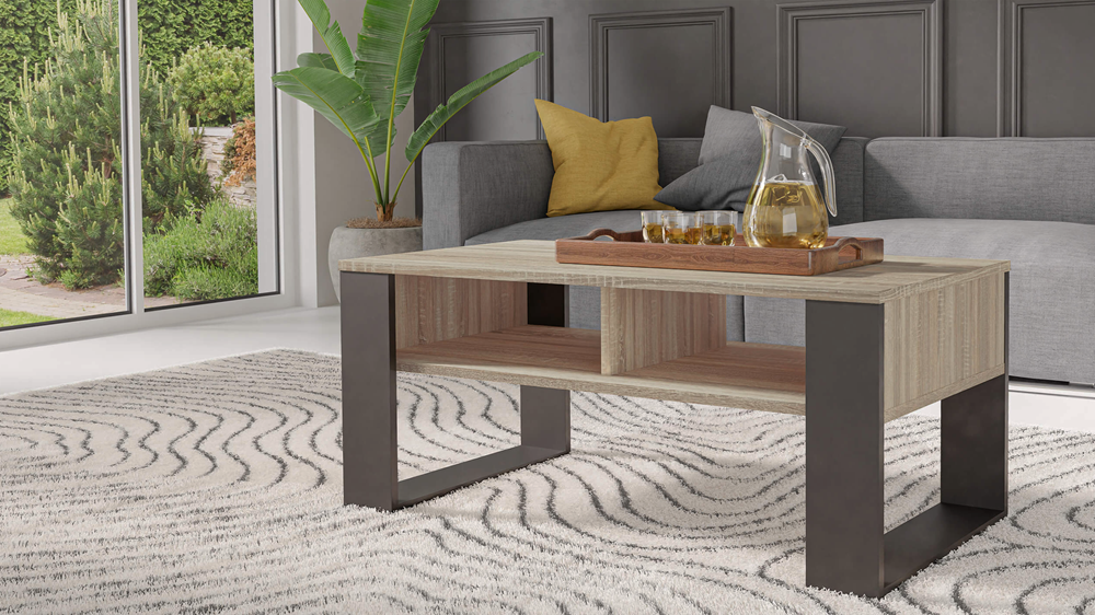 Raumhirsch Table basse 90x50x58 cm Avec rangement chêne Sonoma / noir – vue complémentaire