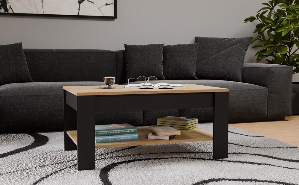 Raumhirsch Table basse 93x44x58 cm Avec rangement chêne Artisan / noir – détail 1